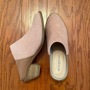 Anthro Kelsi Dagger Pink blush Suede Leather Mule 7.5 38 slide bootie